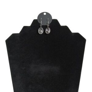 Silver Toned & Clear Oval Shaped Lightweight Dangle Drop Style Fashion Earrings